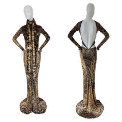 ROBERTO CAVALLI 2003 vintage runway cut out evening gown maxi dress with fur