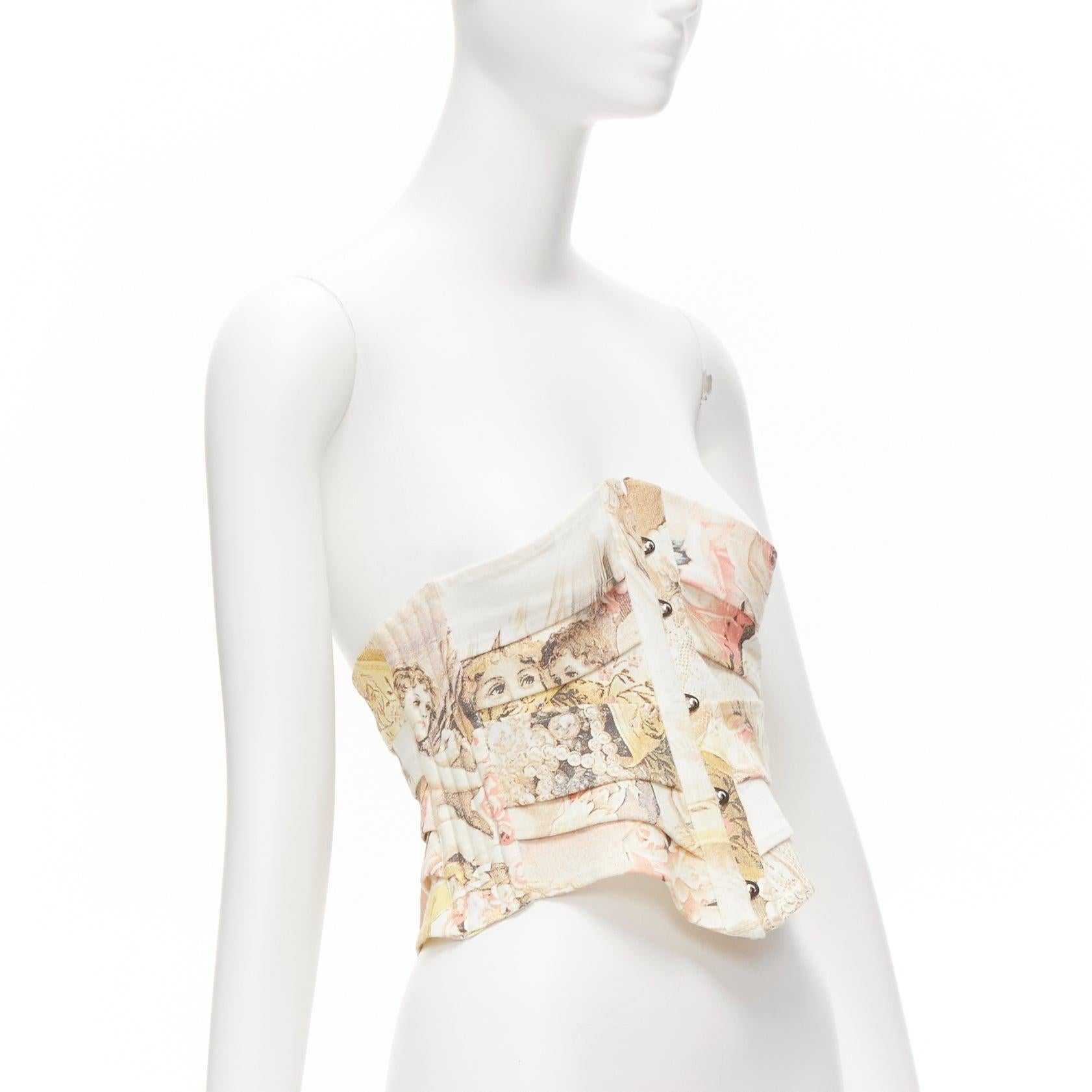 ROBERTO CAVALLI 2003 Vintage Runway white angels rose print corset M In Excellent Condition For Sale In Hong Kong, NT