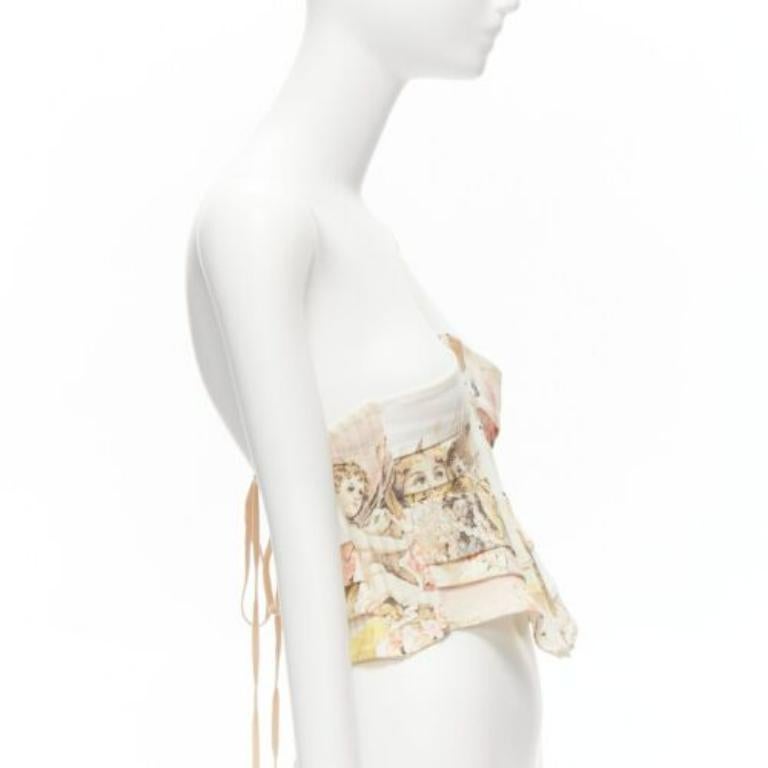 ROBERTO CAVALLI 2003 Vintage Runway white angels rose print corset M In Excellent Condition In Hong Kong, NT
