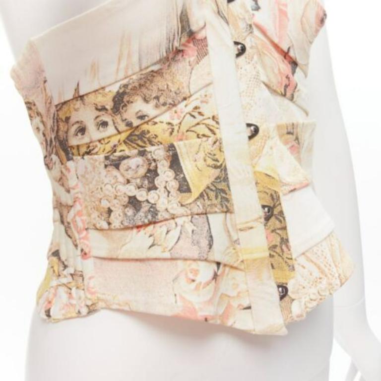 ROBERTO CAVALLI 2003 Vintage Runway white angels rose print corset M 2