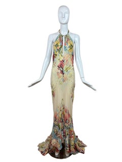 ROBERTO CAVALLI 2003 Vintage Silk Floral Print Mermaid Spanish Backless Gown