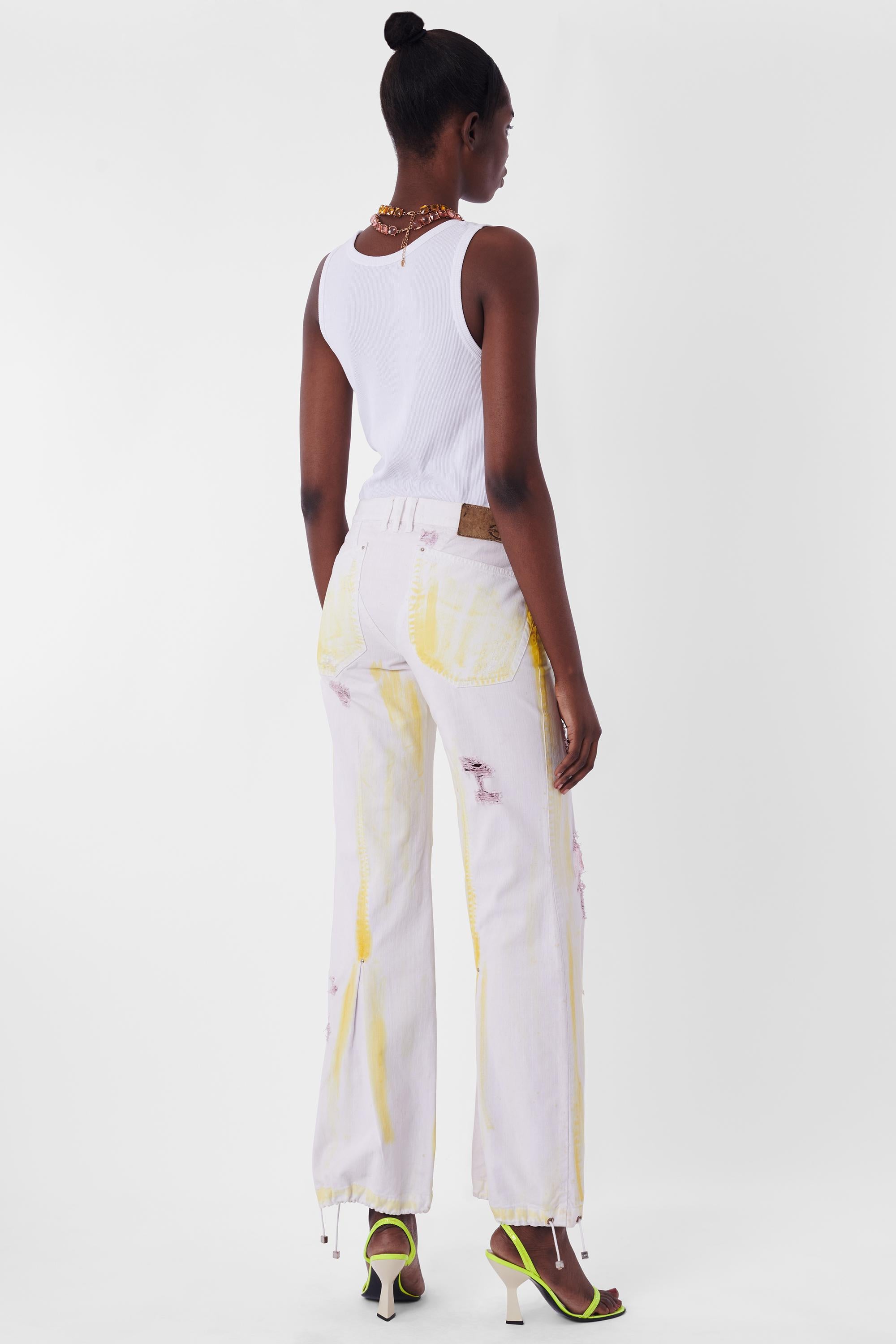 Roberto Cavalli 2004 Distressed Hand Painted Jeans For Sale at 1stDibs
