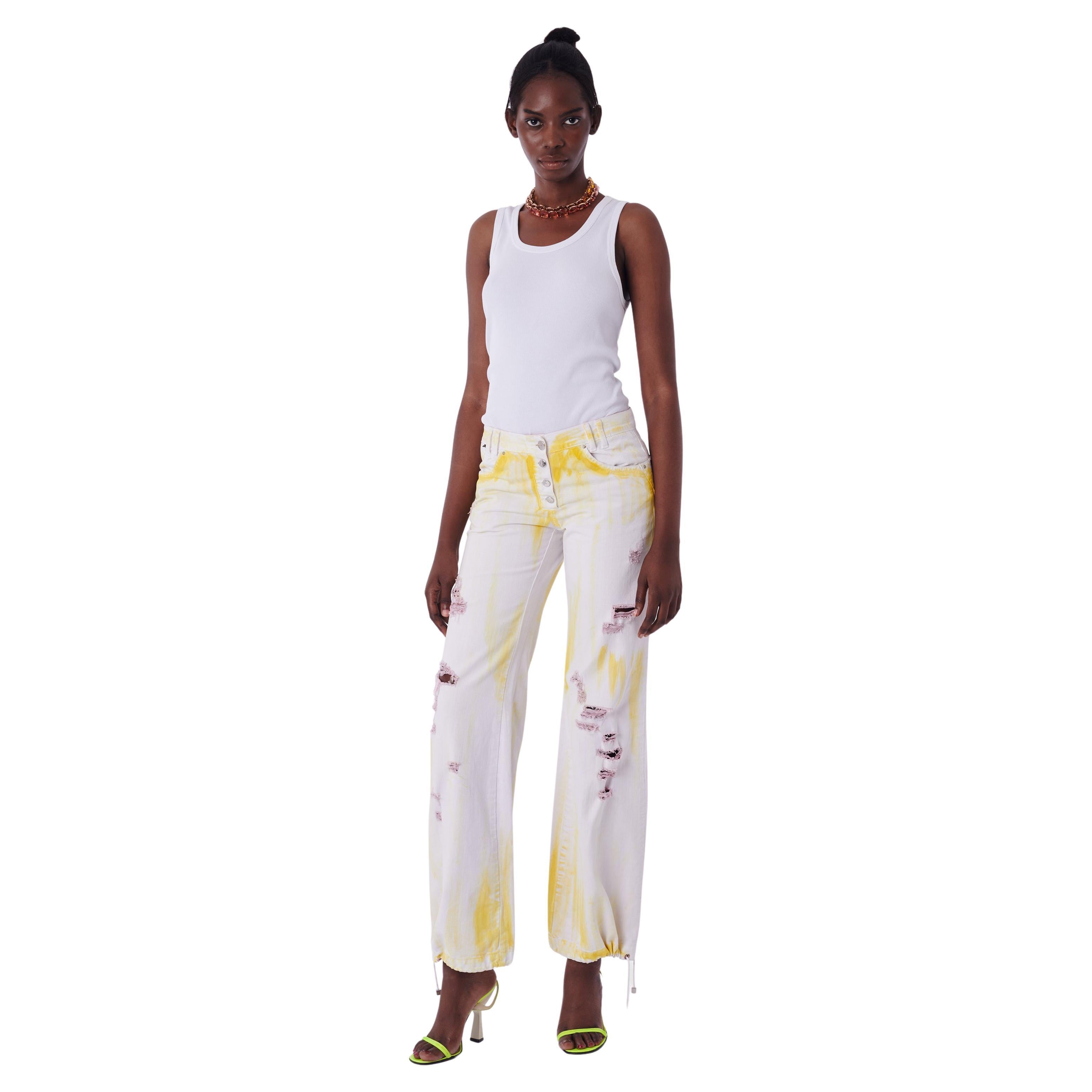 Roberto Cavalli 2004 Distressed Hand Painted Jeans For Sale at 1stDibs