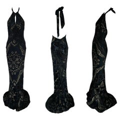 ROBERTO CAVALLI 2004 Vintage Evening Gown Maxi Dress Halter Open Back