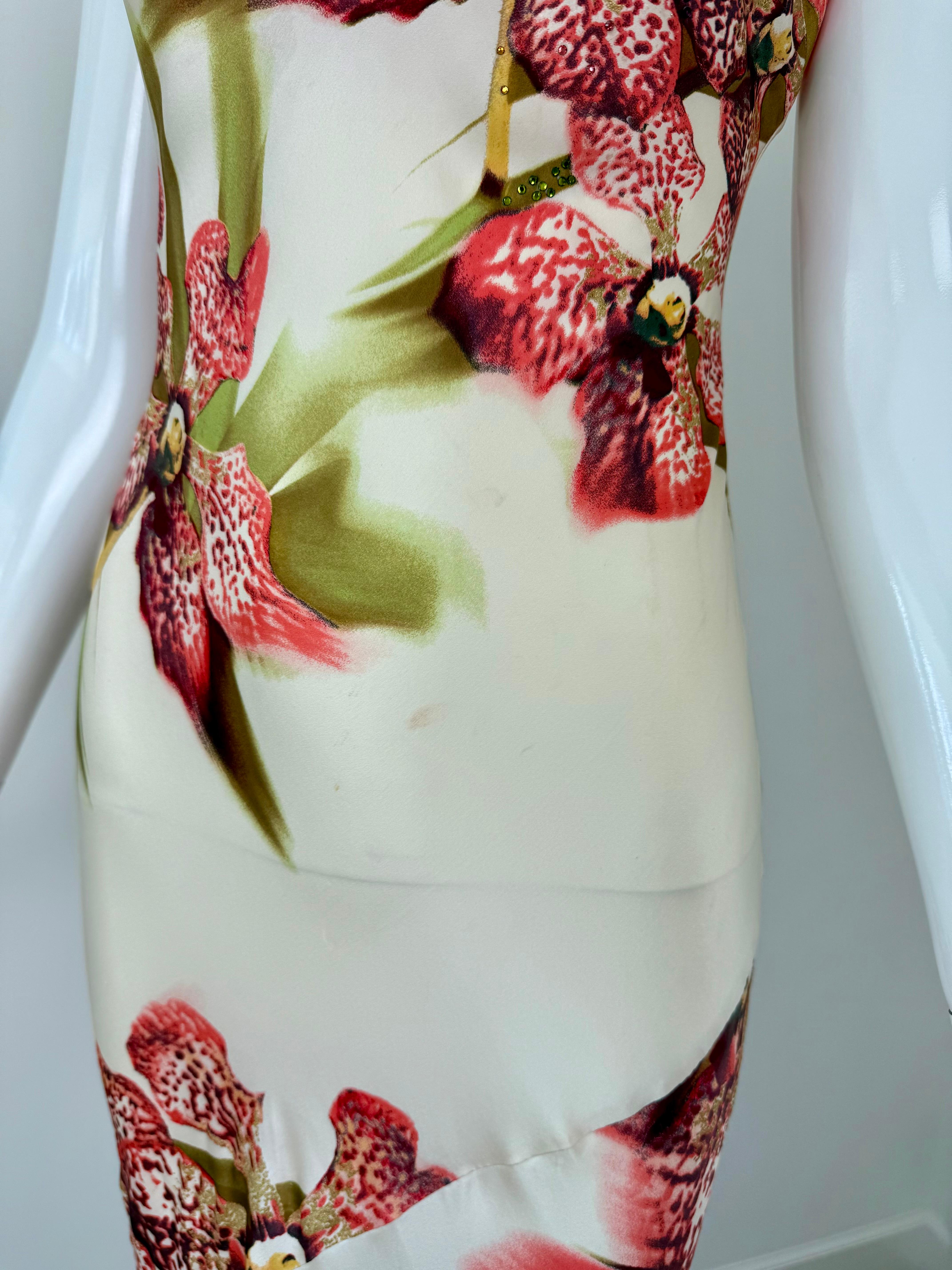 ROBERTO CAVALLI 2004 Vintage-Kleid aus Seide mit Blumenverzierung im Angebot 5