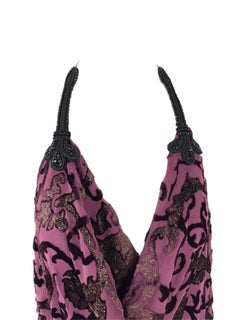 ROBERTO CAVALLI 2004 Vintage Silk + Velvet Beaded Halter Top Backless