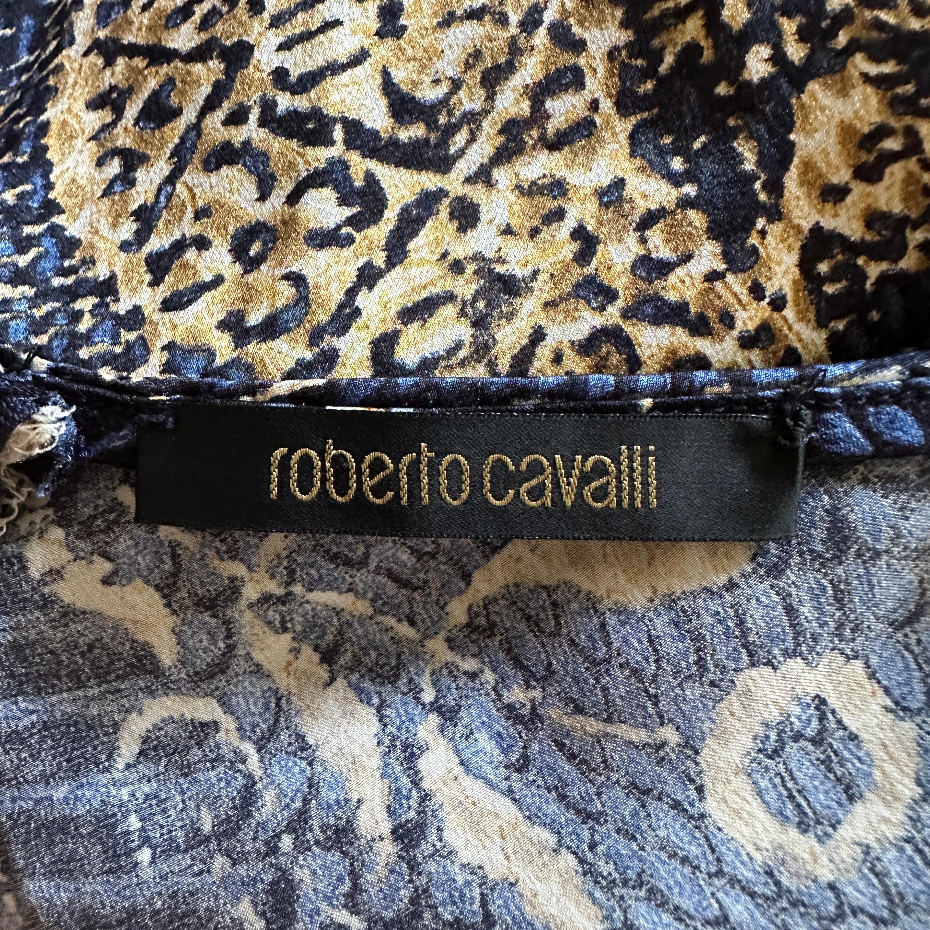 Roberto Cavalli 2005 Blue Print Silk Dress In Excellent Condition For Sale In Hertfordshire, GB