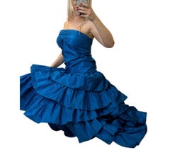 Roberto Cavalli 2005 blue ruffle maxi gown dress