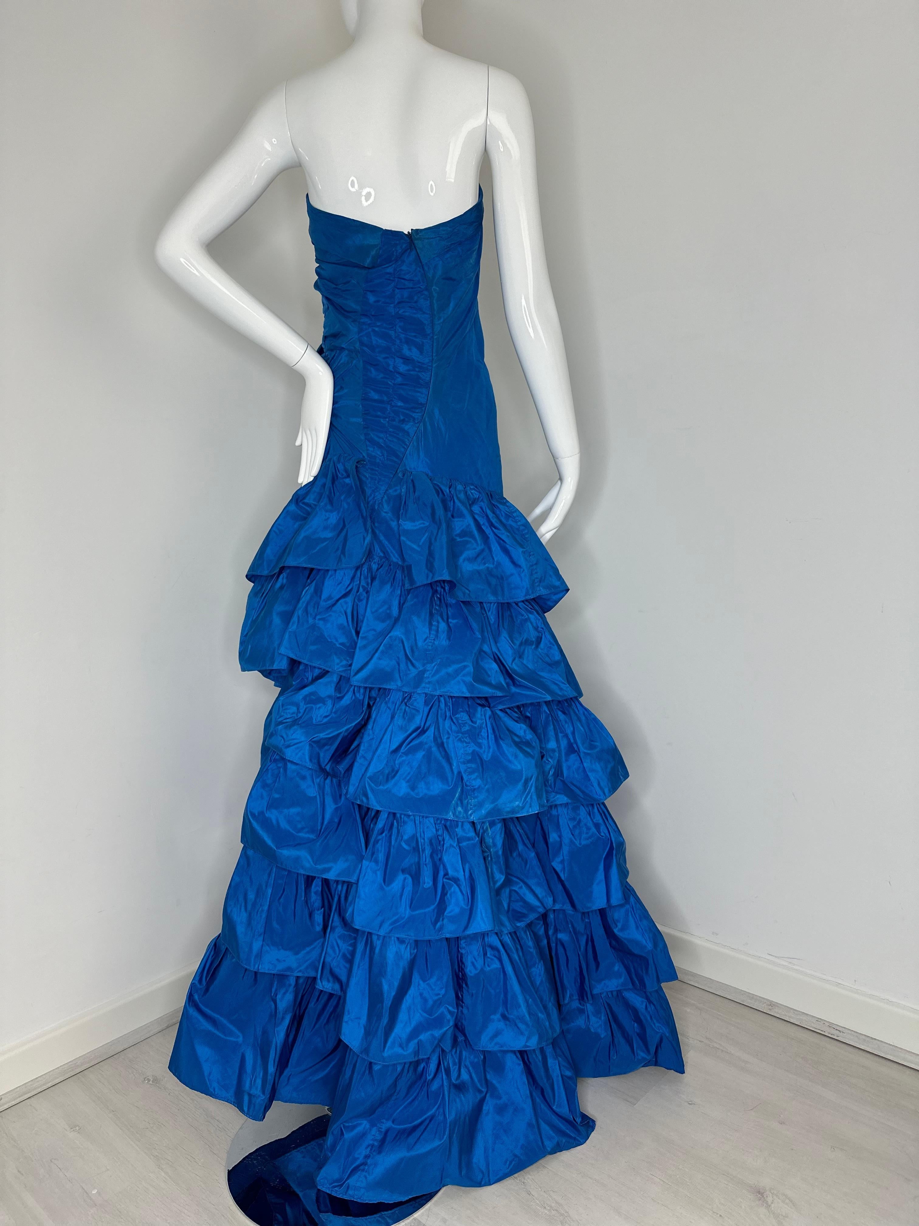 Women's Roberto Cavalli 2005 blue ruffle maxi gown dress For Sale