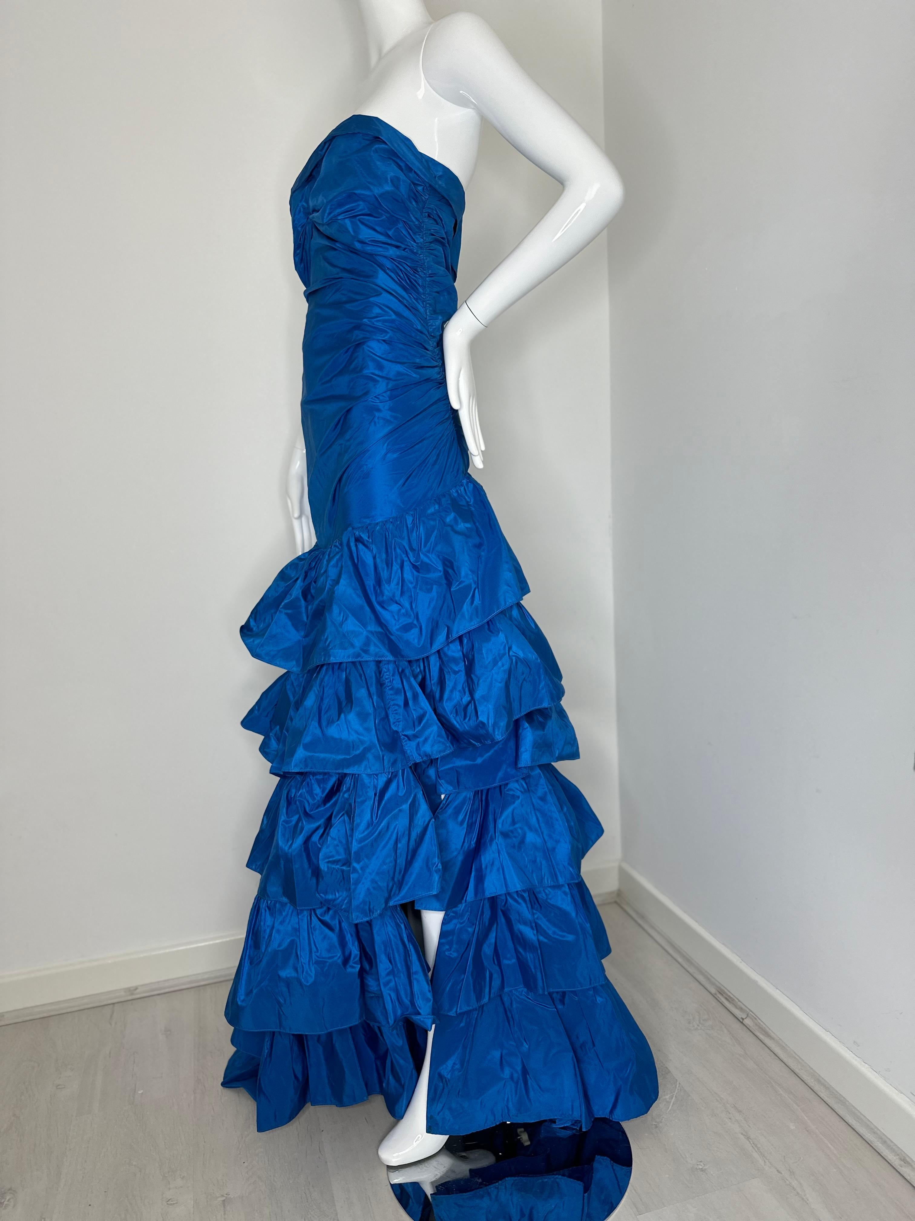 Roberto Cavalli 2005 blue ruffle maxi gown dress For Sale 1