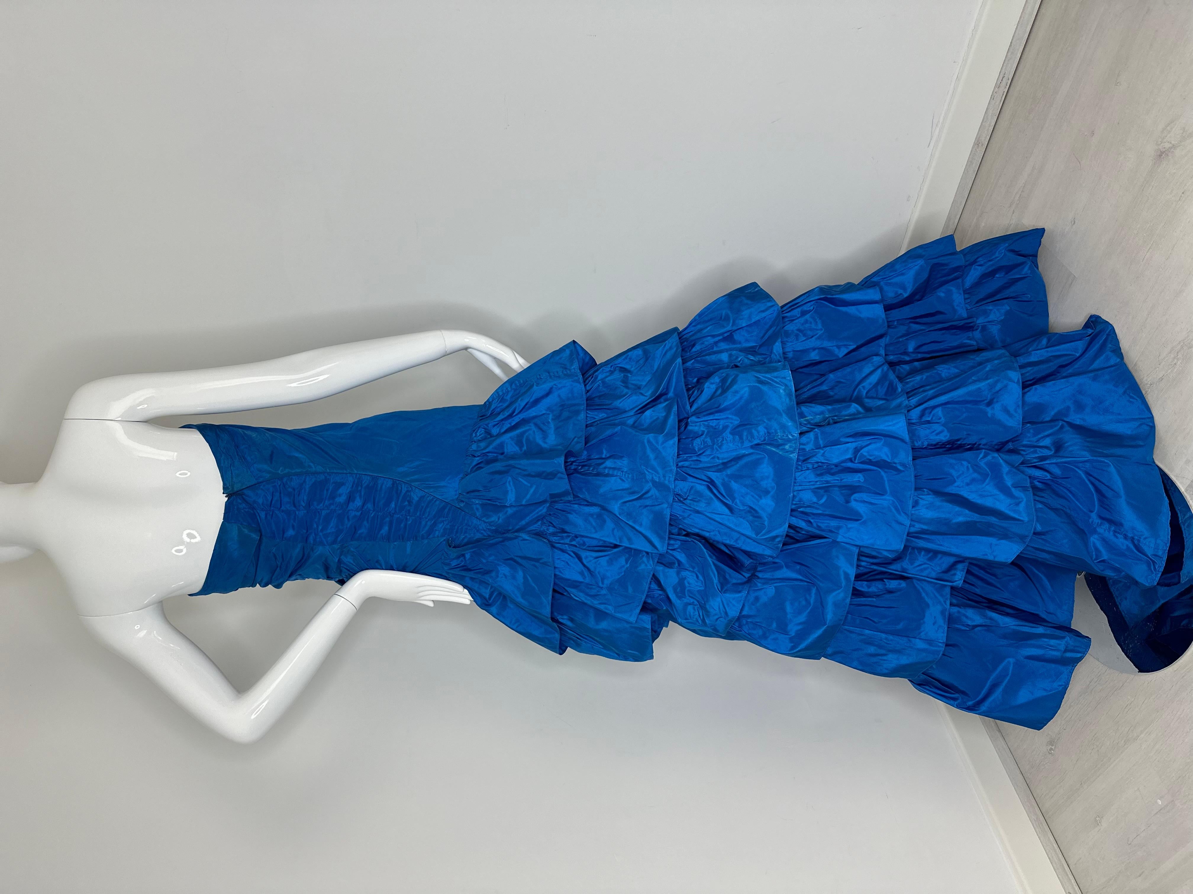 Roberto Cavalli 2005 Blue tiered maxi gown dress For Sale 9