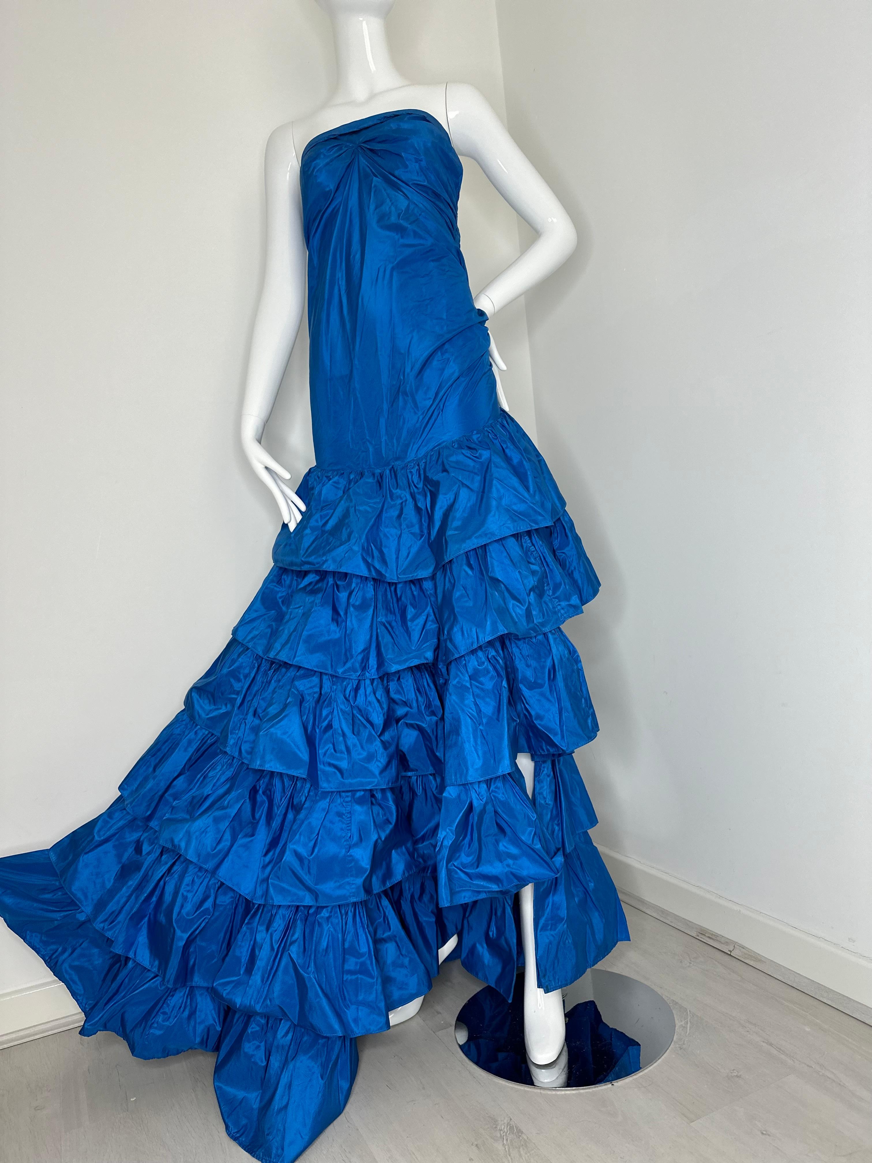 Roberto Cavalli 2005 Blue tiered maxi gown dress For Sale 1