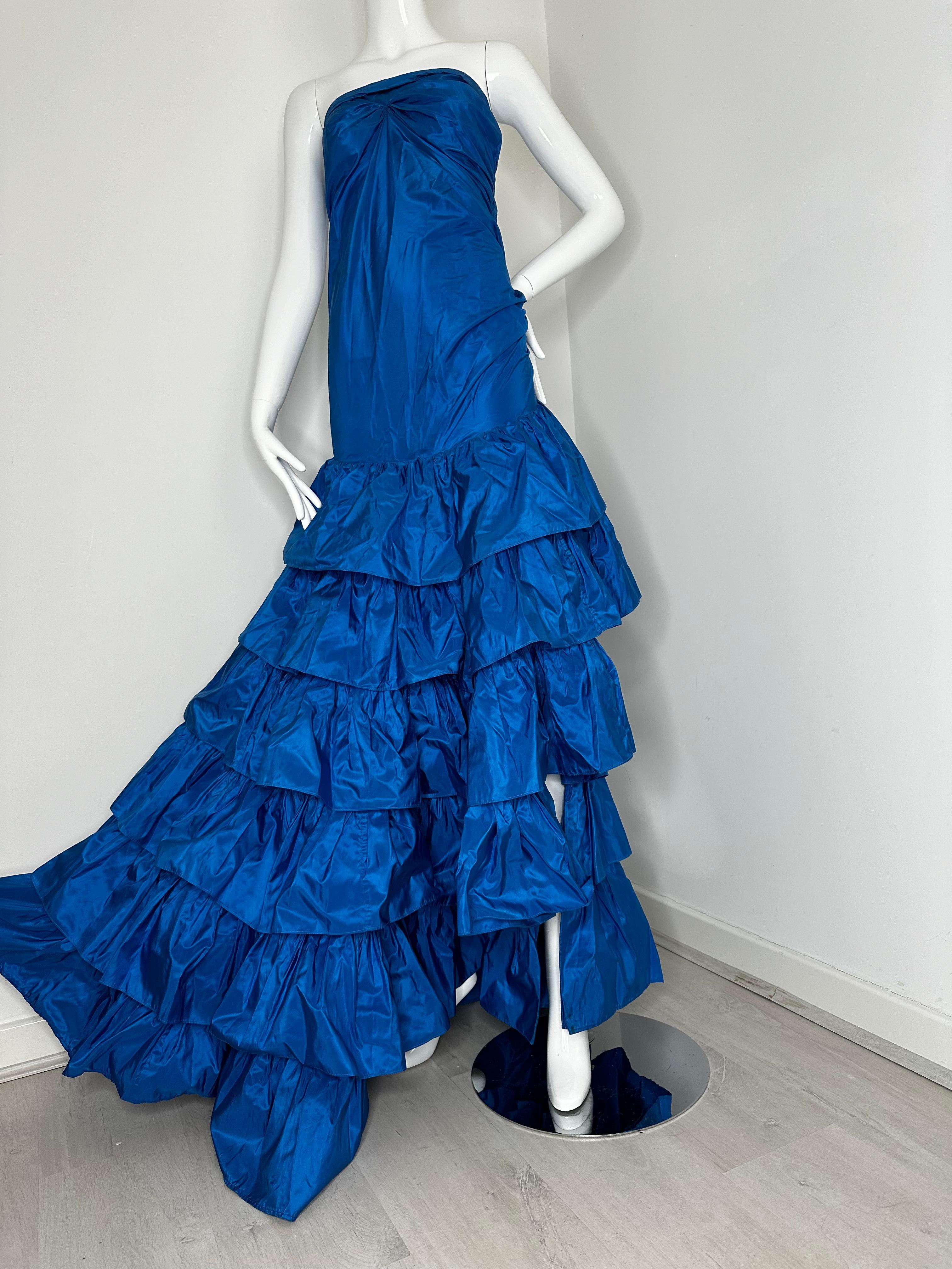 Roberto Cavalli 2005 Blue tiered maxi gown dress For Sale 2