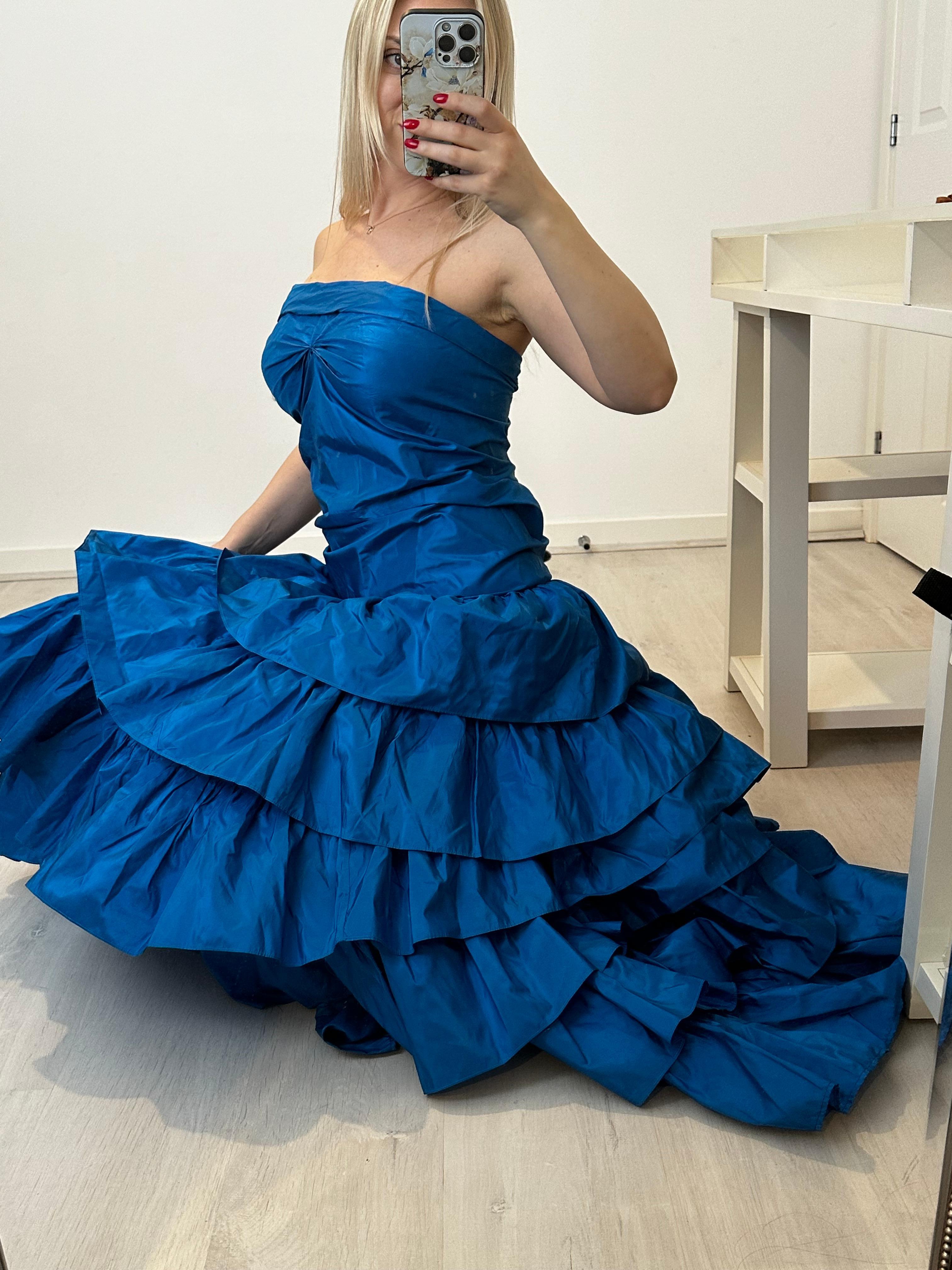 Roberto Cavalli 2005 Blue tiered maxi gown dress For Sale 5
