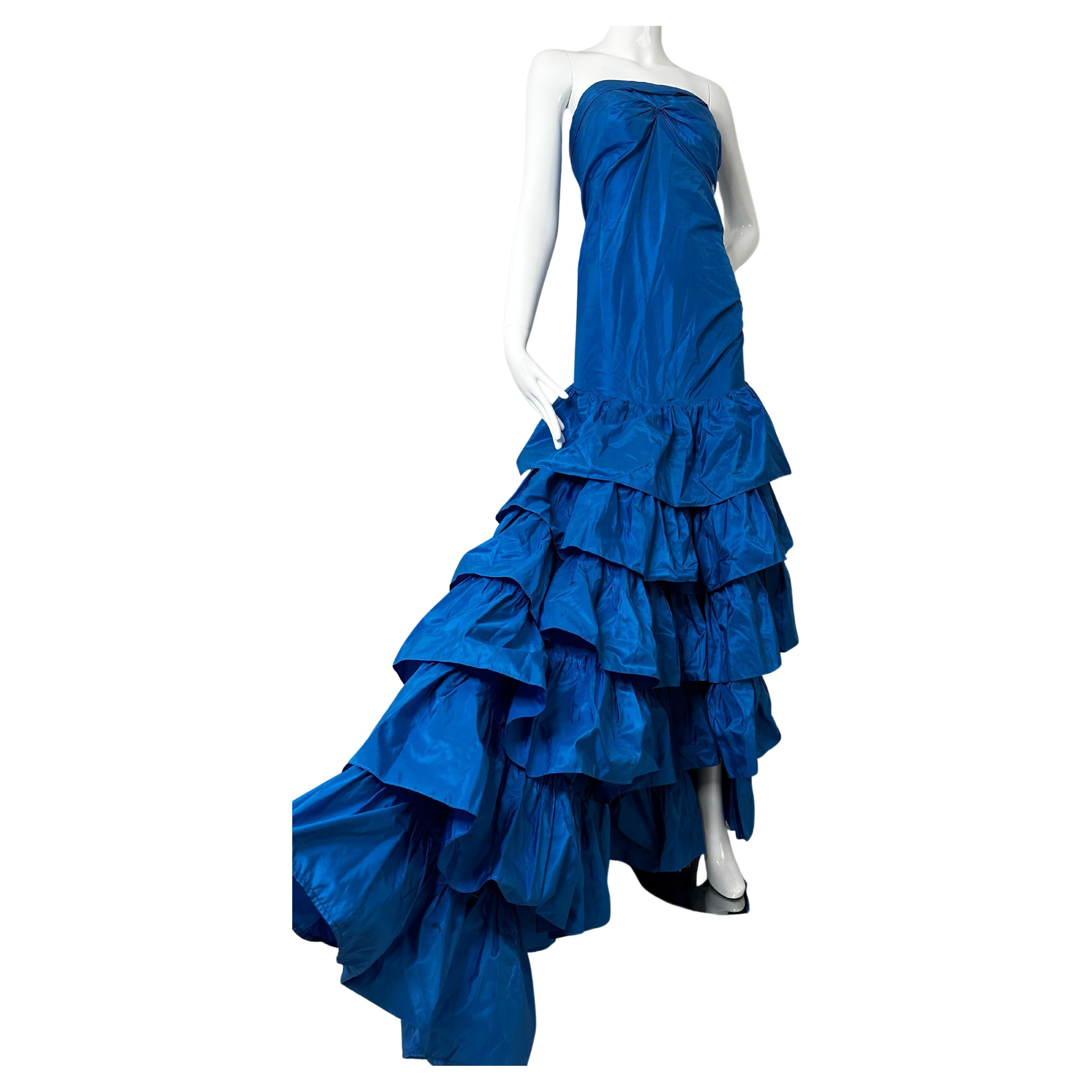 Roberto Cavalli 2005 Blue tiered maxi gown dress For Sale