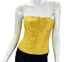 Roberto Cavalli 2005 Taffeta Silk Yellow Strapless Lace Up Corset Top Italian M