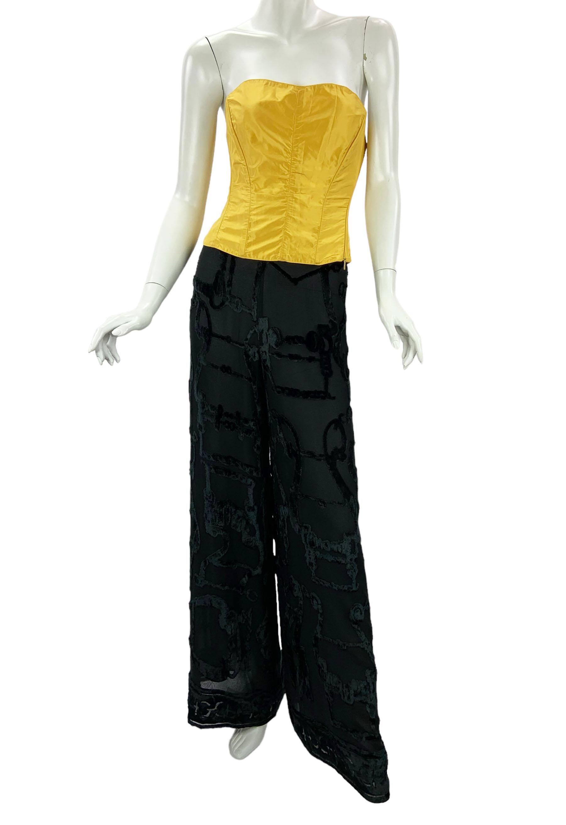 Women's Roberto Cavalli 2005 Taffeta Silk Yellow Strapless Lace Up Corset Top Italian M For Sale
