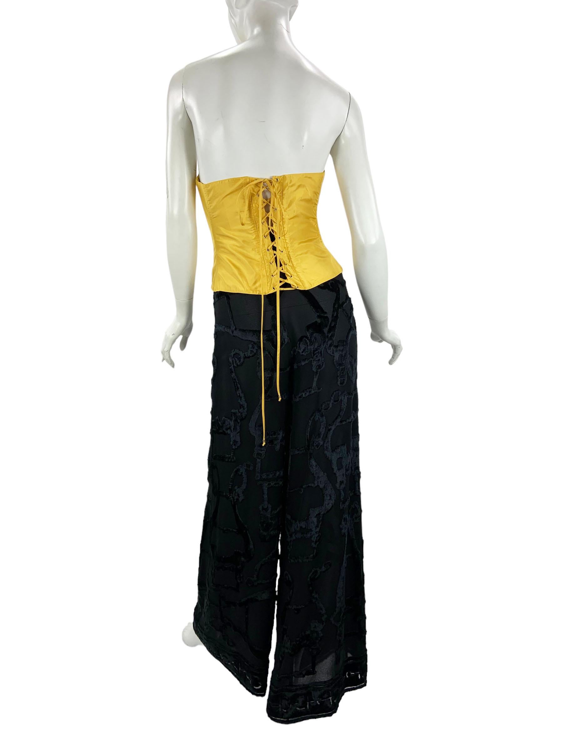 Roberto Cavalli 2005 Taffeta Silk Yellow Strapless Lace Up Corset Top Italian M For Sale 1