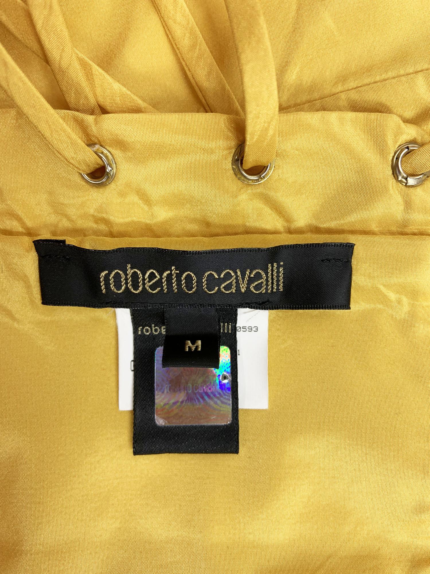Roberto Cavalli 2005 Taffeta Silk Yellow Strapless Lace Up Corset Top Italian M For Sale 2