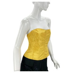 Roberto Cavalli 2005 Taffeta Silk Yellow Strapless Lace Up Corset Top Italian M