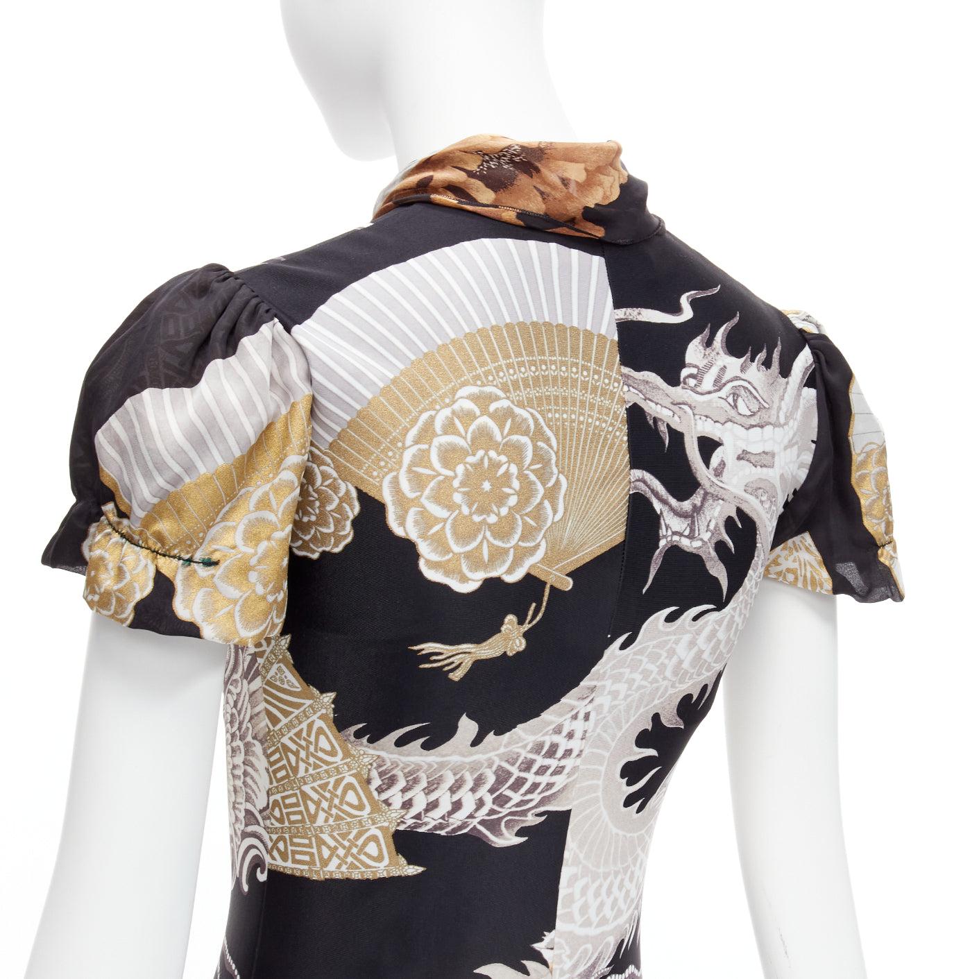 ROBERTO CAVALLI 2005 Vintage black dragon oriental print silk neck qipao dress IT42 M
Reference: TGAS/D00512
Brand: Roberto Cavalli
Designer: Roberto Cavalli
Collection: 2005
Material: Silk, Polyamide, Blend
Color: Black, Gold
Pattern: