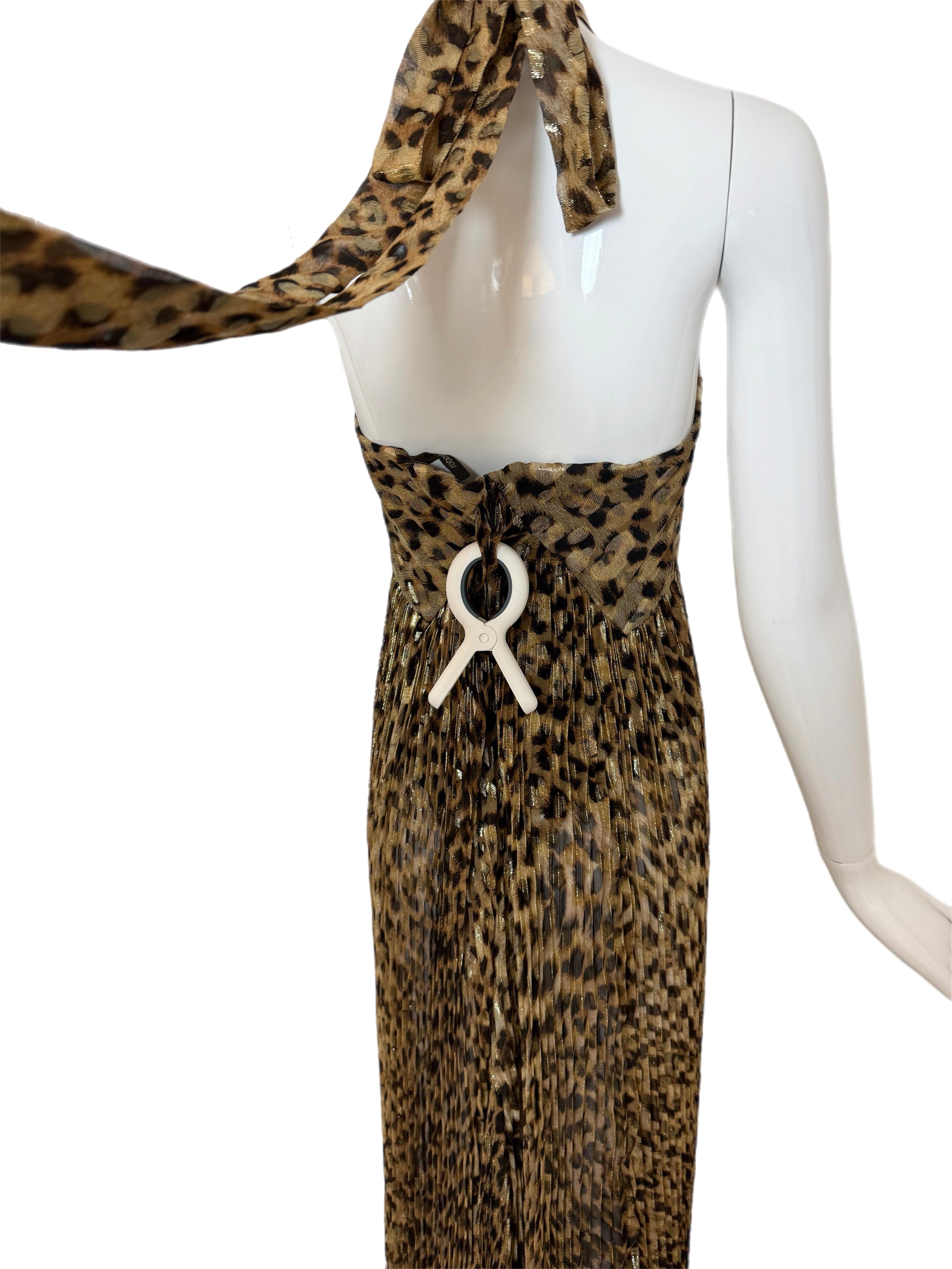 Noir ROBERTO Cavalli 2005 Vintage Runway Leopard Plissé Robe de soirée Maxi Dress en vente