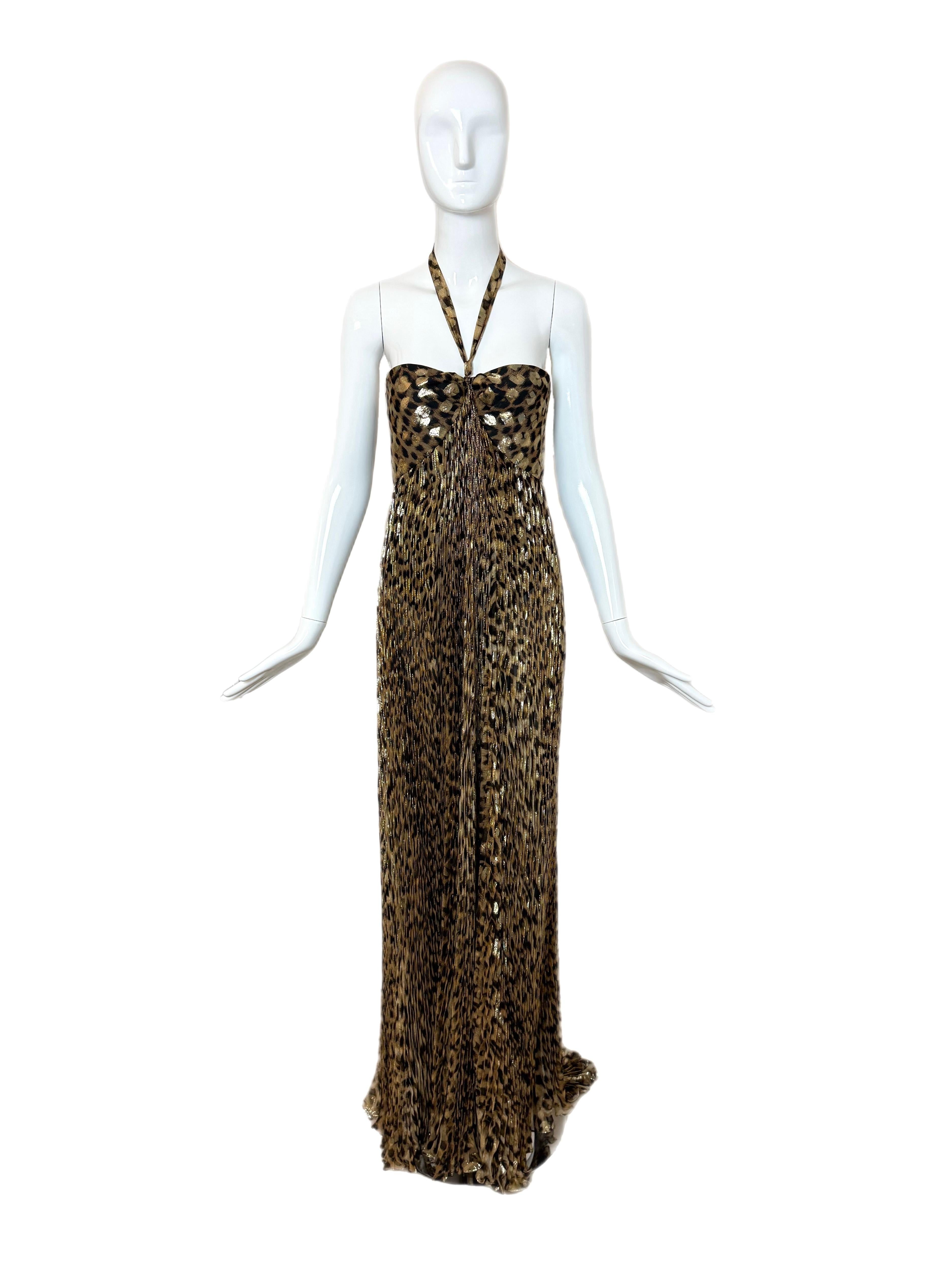 ROBERTO Cavalli 2005 Vintage Runway Leopard Plissé Robe de soirée Maxi Dress en vente 2