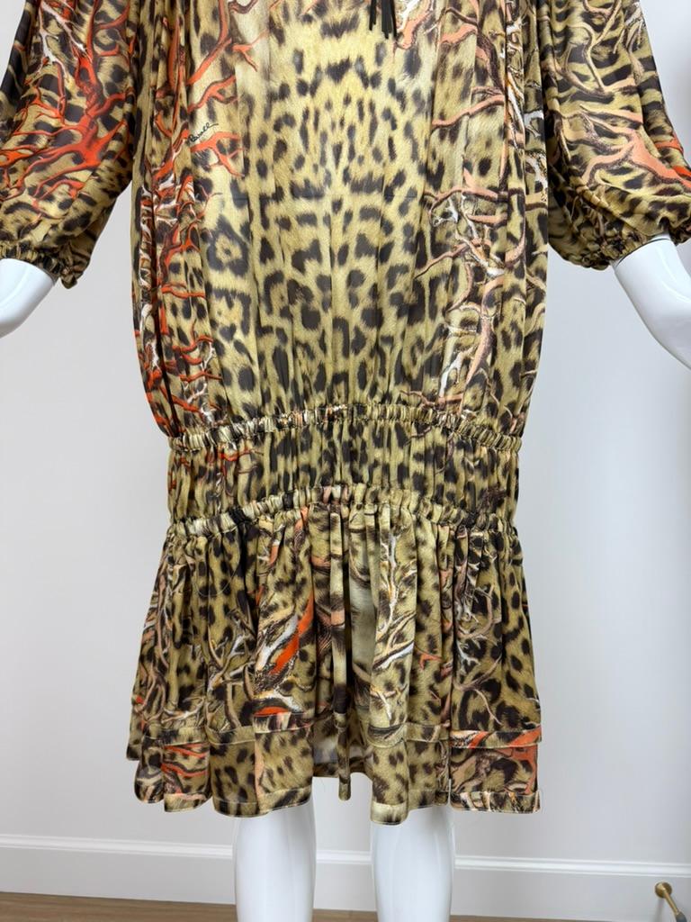 ROBERTO CAVALLI 2005 Vintage Seiden-Laufsteg-Minikleid Koralle Leopard (Braun) im Angebot