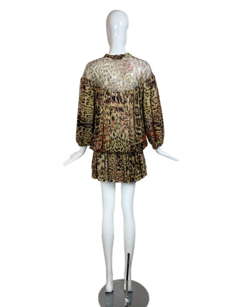 ROBERTO CAVALLI 2005 Vintage Seiden-Laufsteg-Minikleid Koralle Leopard im Angebot 1