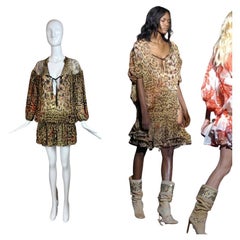 ROBERTO CAVALLI 2005 Vintage Seiden-Laufsteg-Minikleid Koralle Leopard