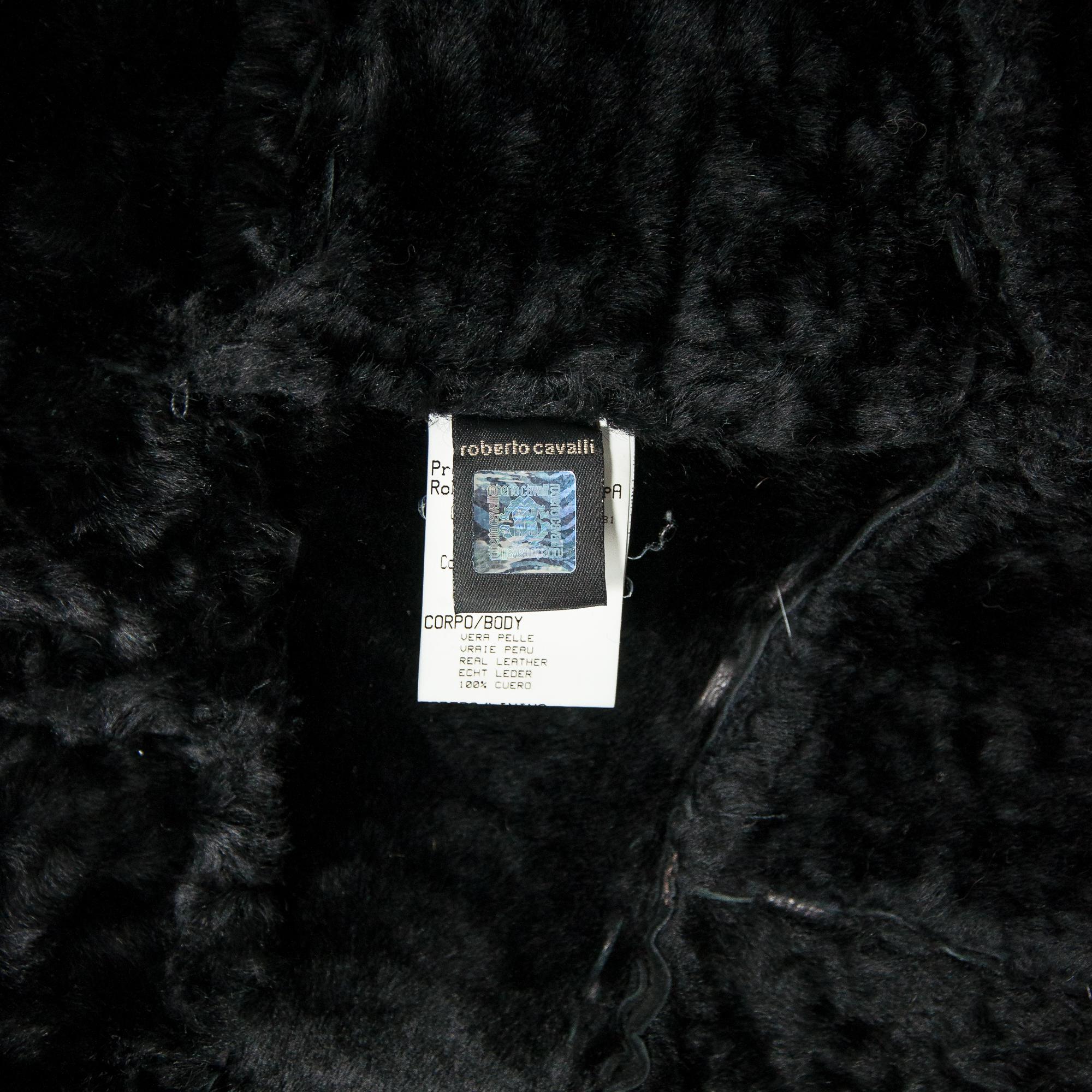 Roberto Cavalli 2006 Chaqueta de ante negro y piel de zorro plateada talla 42 en venta 6