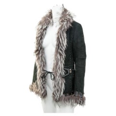 Roberto Cavalli 2006 Black Suede Shearling Jacket