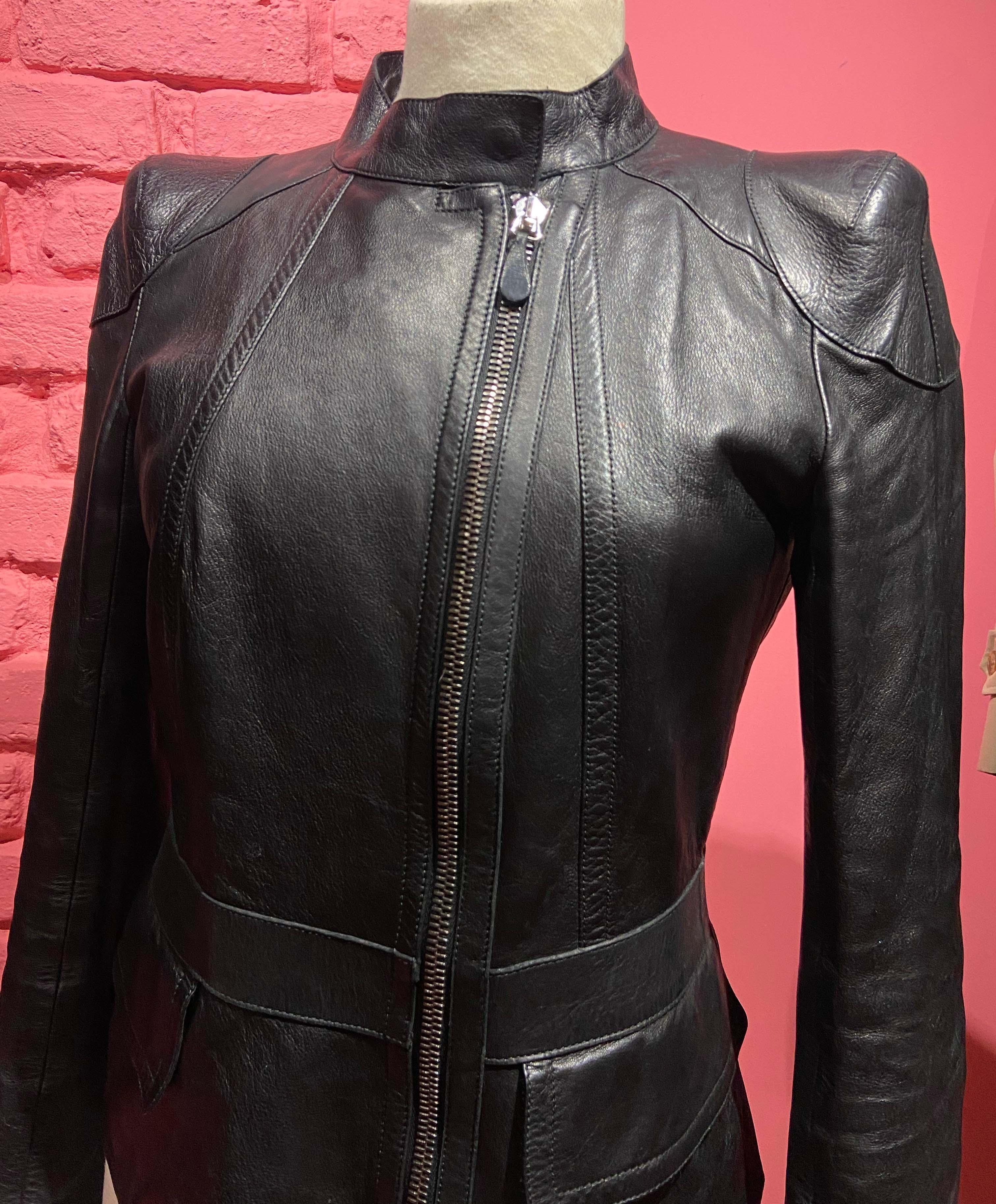Black Roberto Cavalli 2006 Viintage Leather Double Zip Jacket
