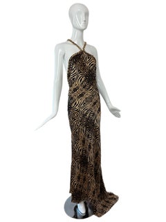 ROBERTO CAVALLI 2006 Vintage Backless Silk Animal Print Gown w. Chains