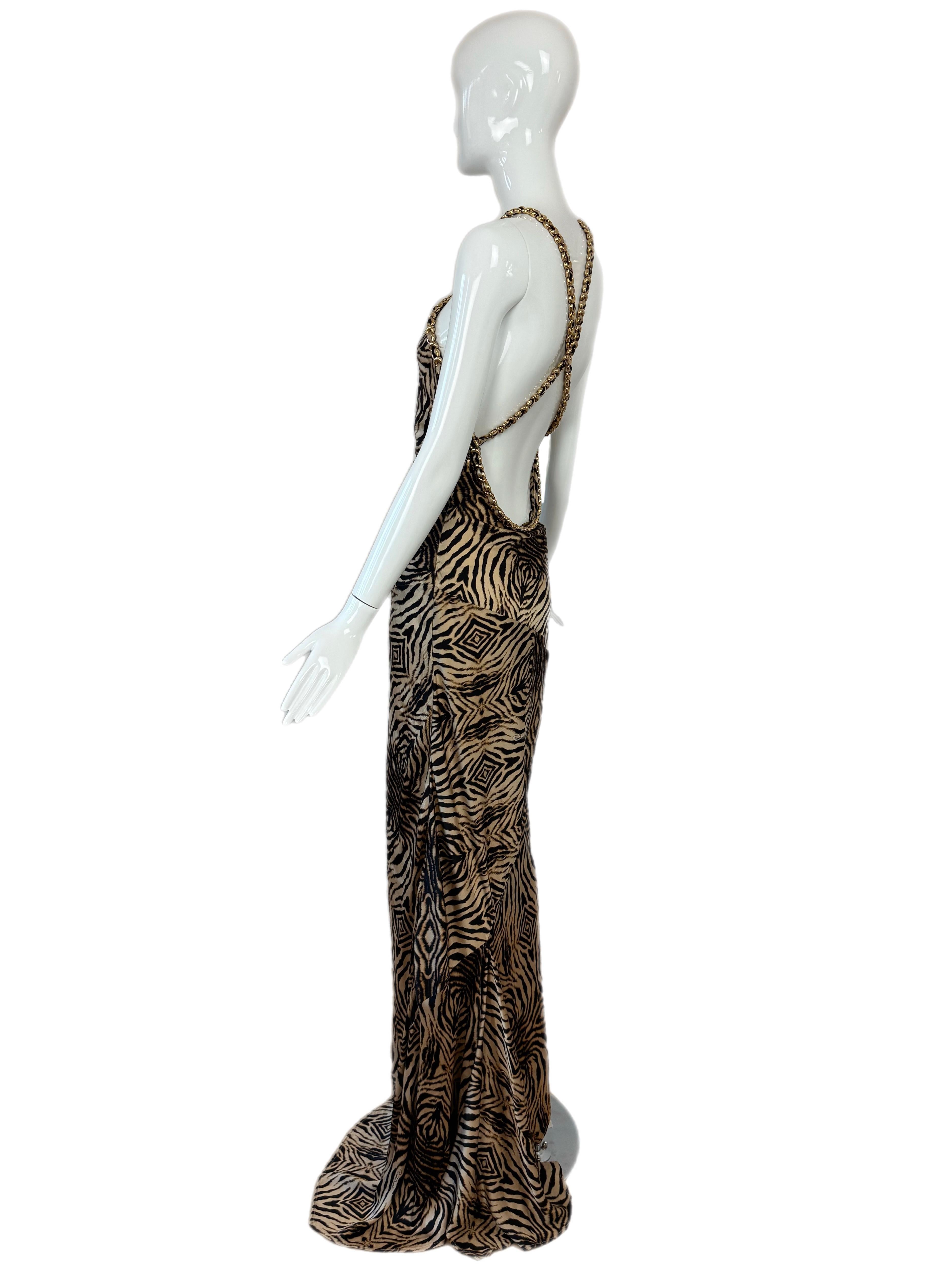 De las mujeres ROBERTO CAVALLI 2006 Bata vintage de seda con estampado animal y espalda. Cadenas en venta