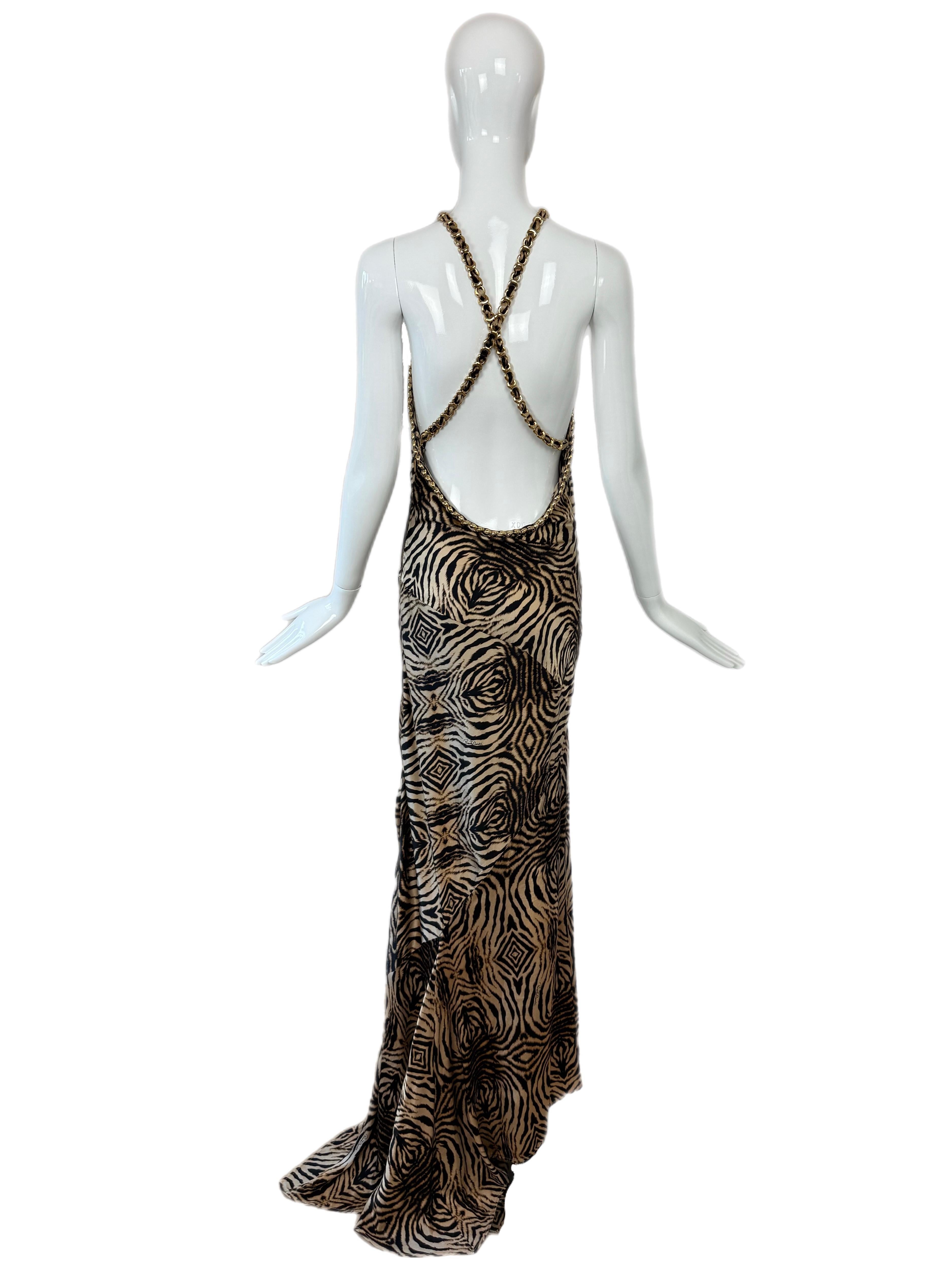 ROBERTO CAVALLI 2006 Bata vintage de seda con estampado animal y espalda. Cadenas en venta 2