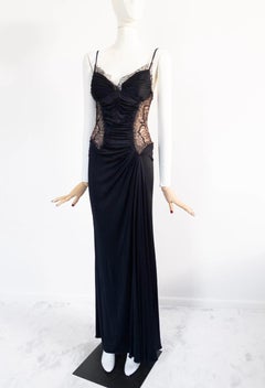 Roberto Cavalli 2006 Vintage Lace Detail Maxi Black Gown Dress Sz IT38