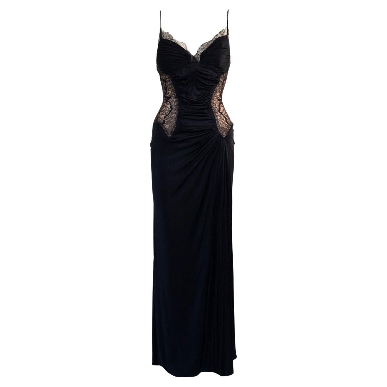 Roberto Cavalli 2006 Vintage Lace Detail Maxi Black Gown Dress Sz IT38