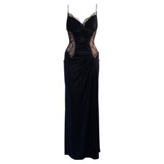 Roberto Cavalli 2006 Vintage Lace Detail Maxi Black Gown Dress Sz IT38