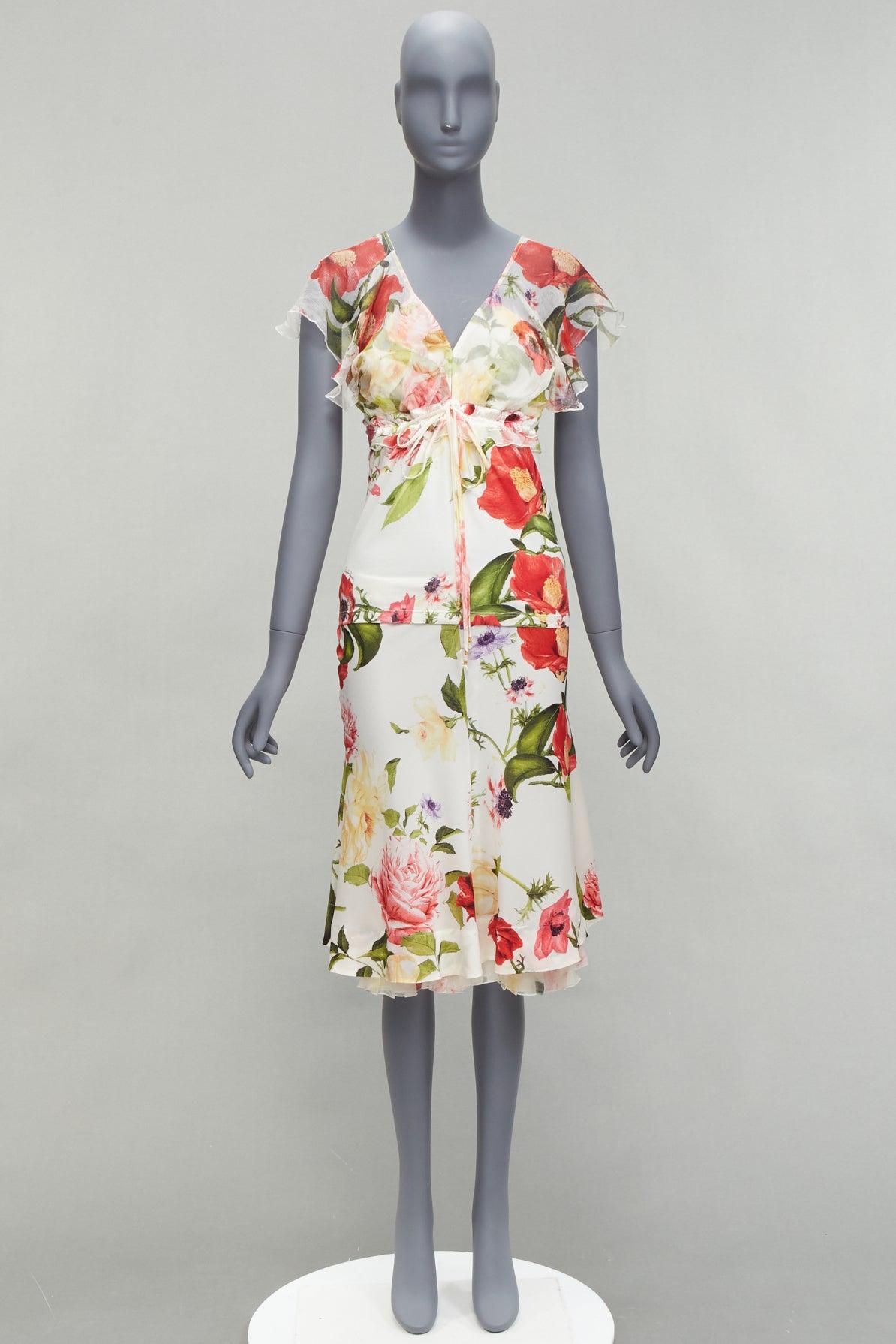 ROBERTO CAVALLI 2006 Vintage red floral logo ruffle blouseIT44 L skirt IT42 M 7