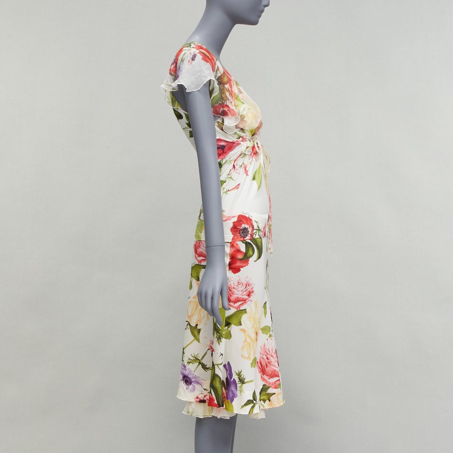 ROBERTO CAVALLI 2006 Vintage red floral logo ruffle blouseIT44 L skirt IT42 M In Good Condition In Hong Kong, NT