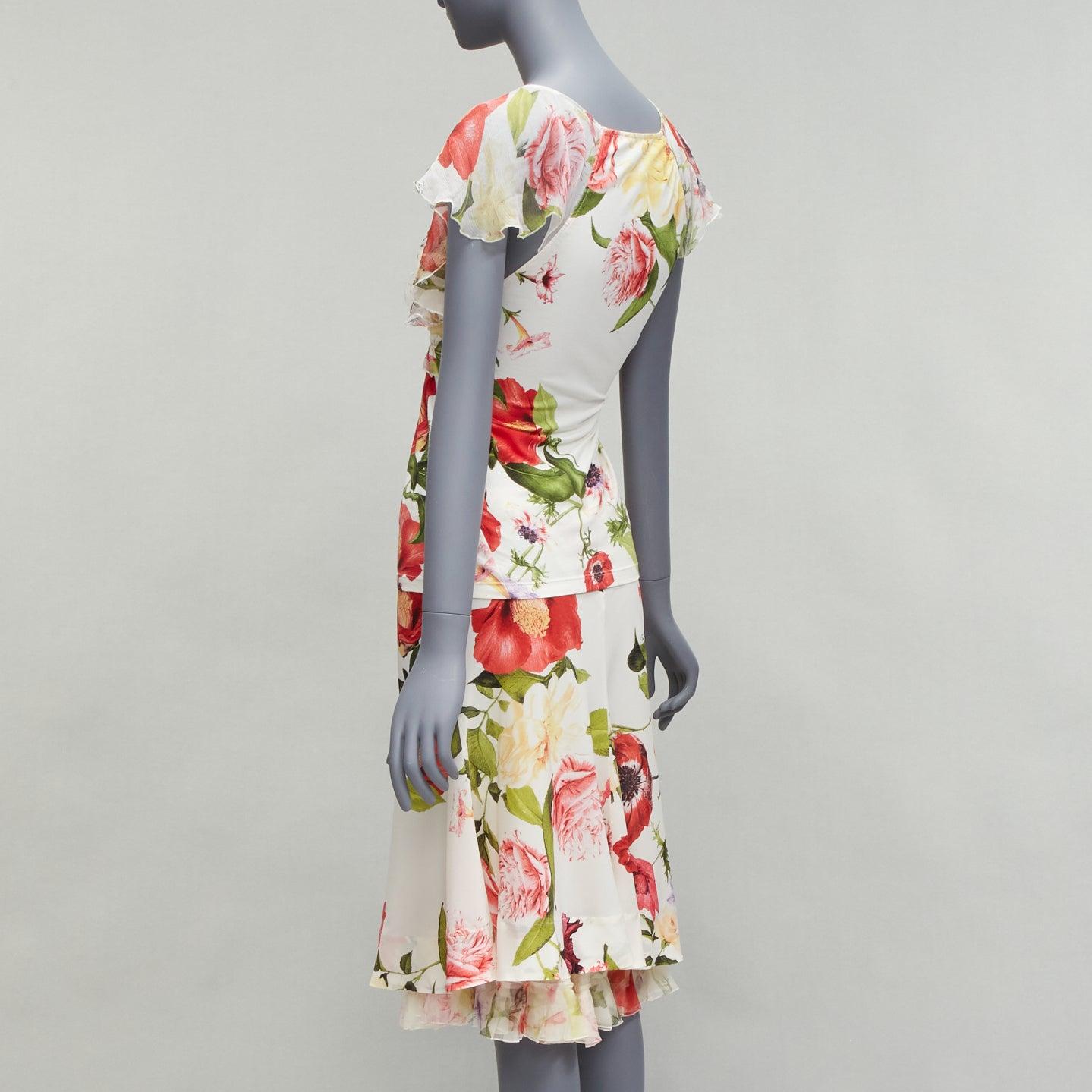 ROBERTO CAVALLI 2006 Vintage red floral logo ruffle blouseIT44 L skirt IT42 M 1