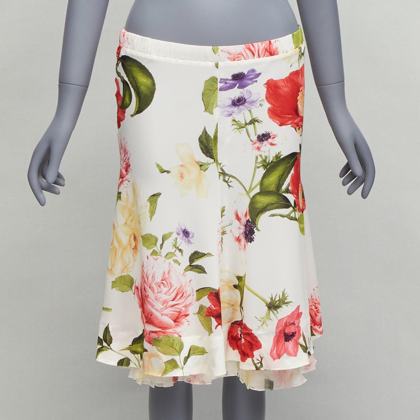ROBERTO CAVALLI 2006 Vintage red floral logo ruffle blouseIT44 L skirt IT42 M 2