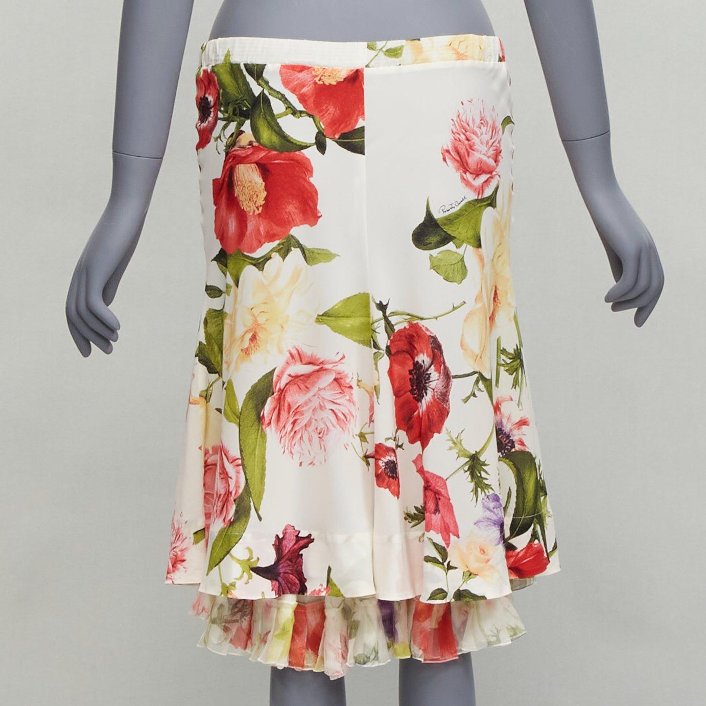 ROBERTO CAVALLI 2006 Vintage red floral logo ruffle blouseIT44 L skirt IT42 M 3
