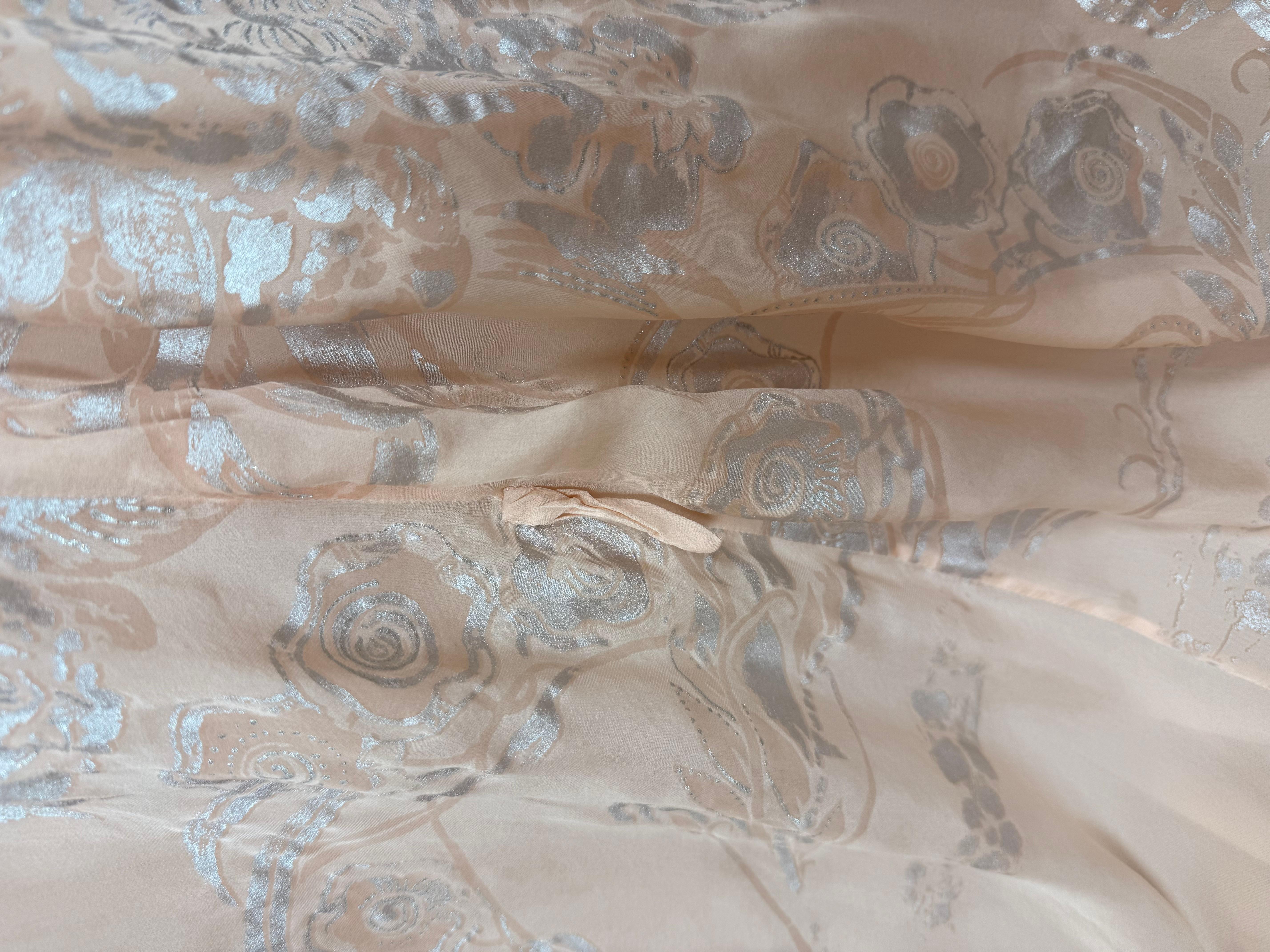 ROBERTO CAVALLI 2006 Vintage Silk Peach + Silver Evening Gown Maxi Dress Floral 9