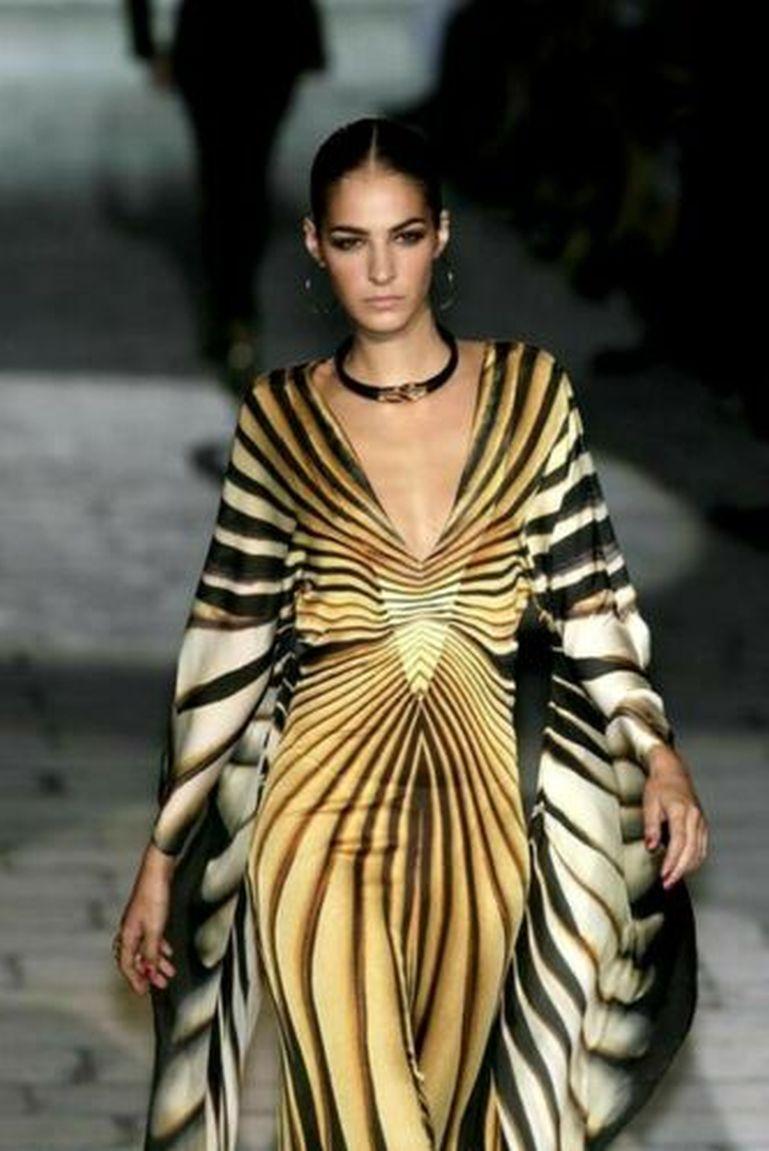 Roberto Cavalli 2007 Runway Tiger Long Maxi Gown Silk Kaftan Dress US 4 6 IT 42 1