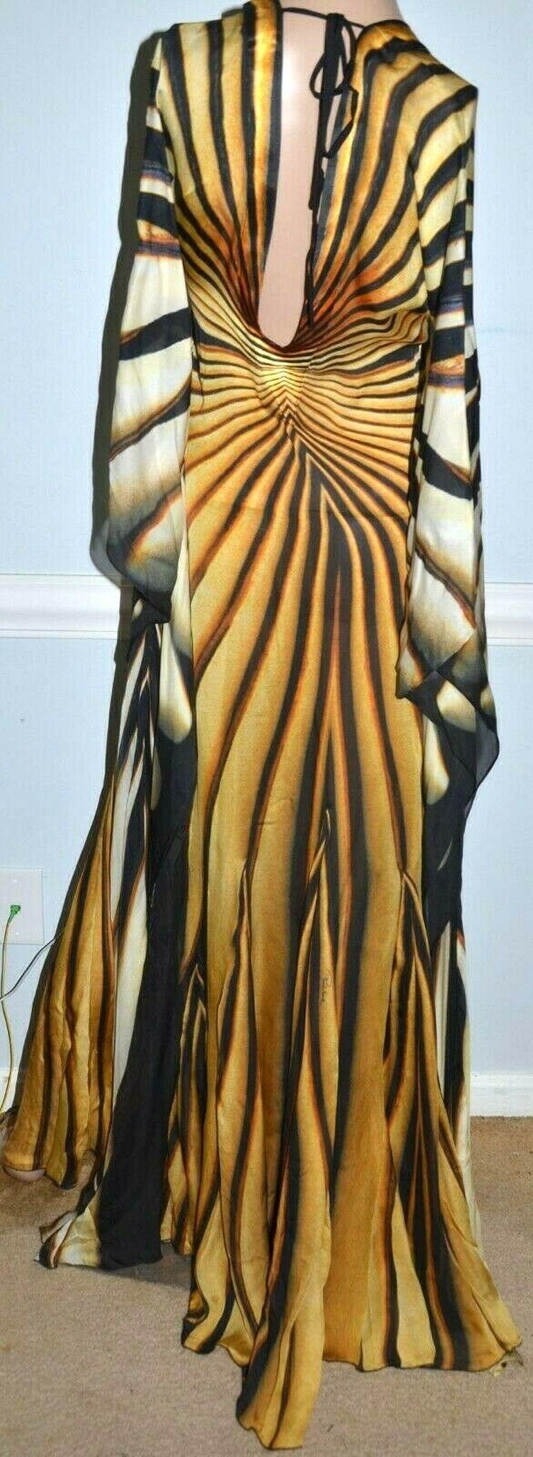 Roberto Cavalli 2007 Runway Tiger Long Maxi Gown Silk Kaftan Dress US 4 6 IT 42 4