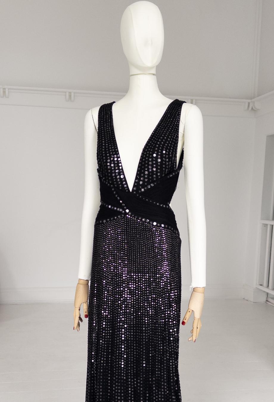 Roberto Cavalli 2007 Vintage Maxi Sequin Gown Dress Sz IT38 en venta 2