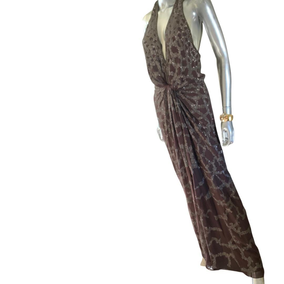 Women's Roberto Cavalli 2008 Sexy Brown and Pewter Hand-Beaded Gown Italy, NWT Size 8