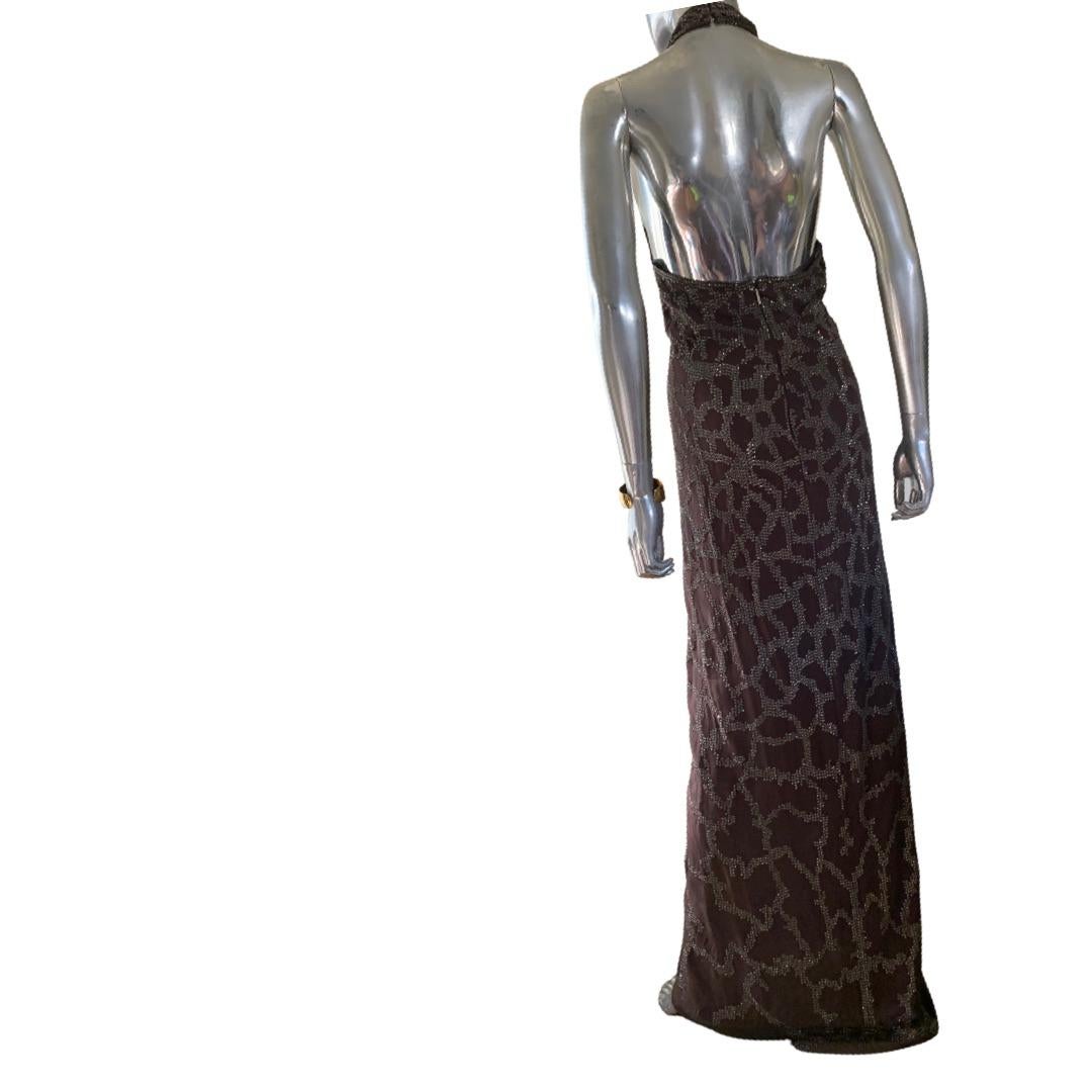 Roberto Cavalli 2008 Sexy Brown and Pewter Hand-Beaded Gown Italy, NWT Size 8 2
